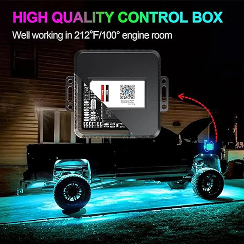 RGB LED Trail Rig Light Rock Lights 4/6/8 Pods Underglow App Remote Control Music Mode for Pickup ATV RZR UTV Chassis Lighting