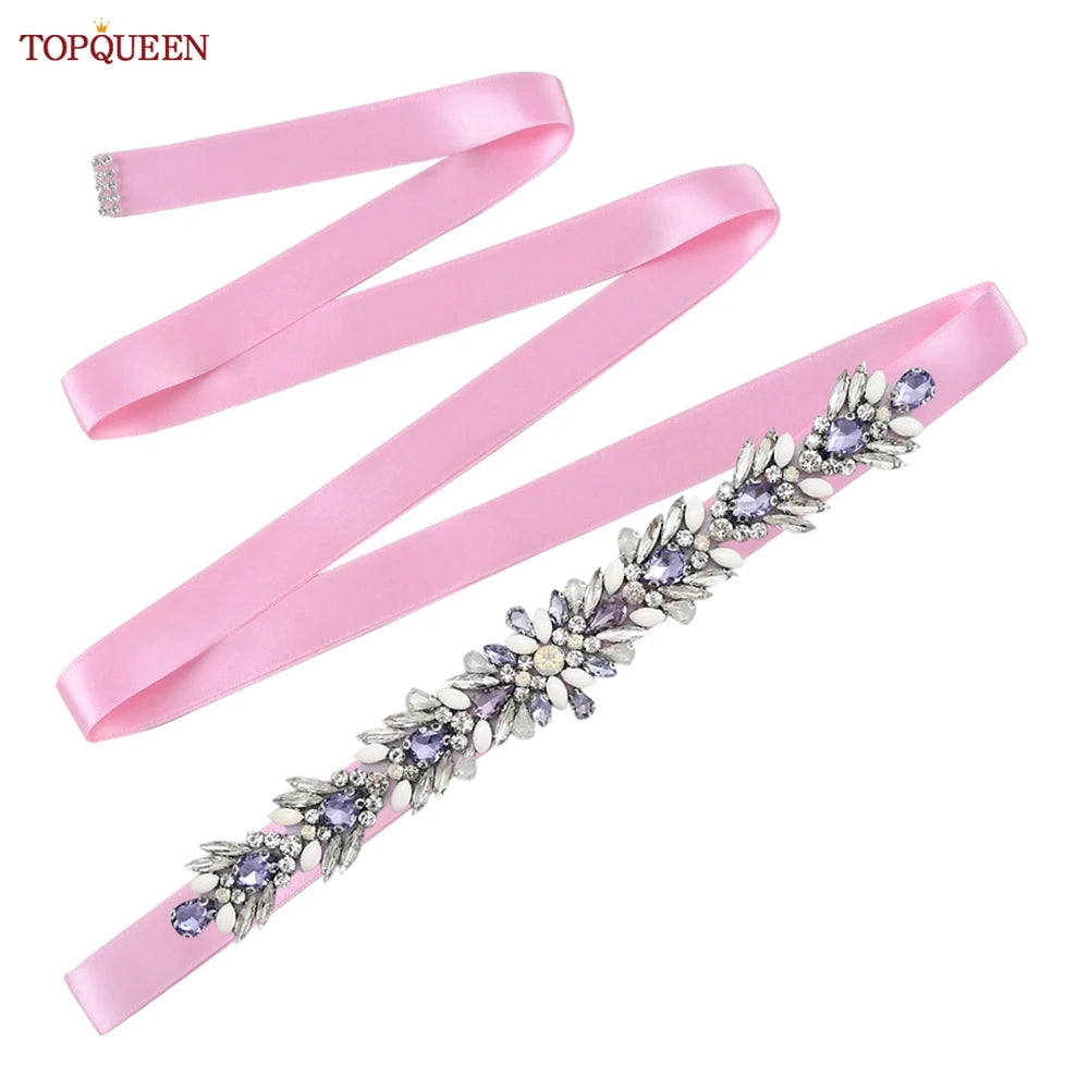 TOPQUEEN Bridal Dress Belt Wedding Accessories Women Evening Party Gown Girdles Lavender Rhinestone Opal Applique Sash S476-DZ