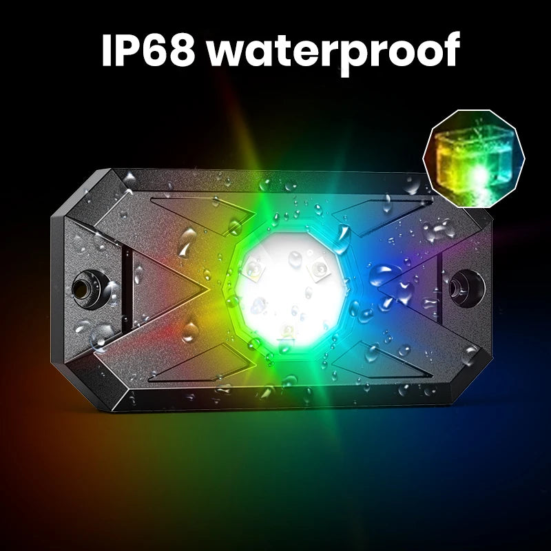 RGB LED Trail Rig Light Rock Lights 4/6/8 Pods Underglow App Remote Control Music Mode for Pickup ATV RZR UTV Chassis Lighting