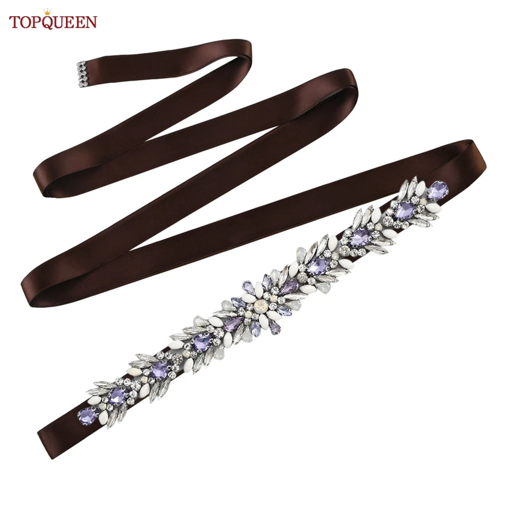 TOPQUEEN Bridal Dress Belt Wedding Accessories Women Evening Party Gown Girdles Lavender Rhinestone Opal Applique Sash S476-DZ