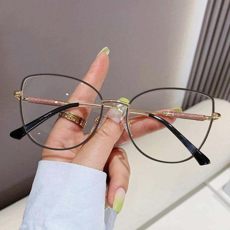 New Fashion Brand Design Cat Eye Photochromism Prescription Reading Glasses Women Anti Blue Light Frame Clear Hyperopia Eyewear