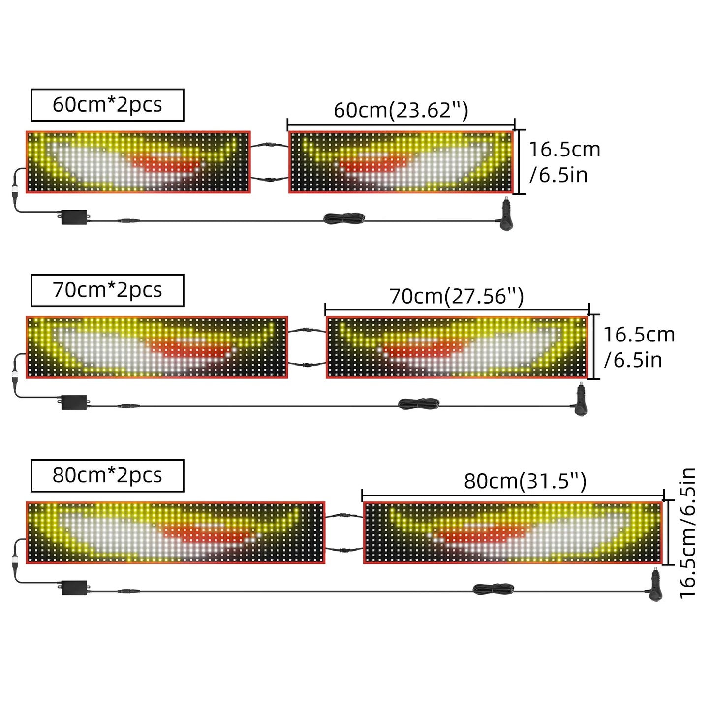 60/70/80CM LED Pixel Panel Light Remote Control Soft Foldable Lighting Scrolling For Truck Car Devil Eye  For Board Windshield