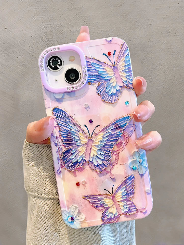 Stylish Laser Bling Butterfly Shockproof Phone Case For iPhone 15 14 13 12 16 Pro Max Glossy Back Cover