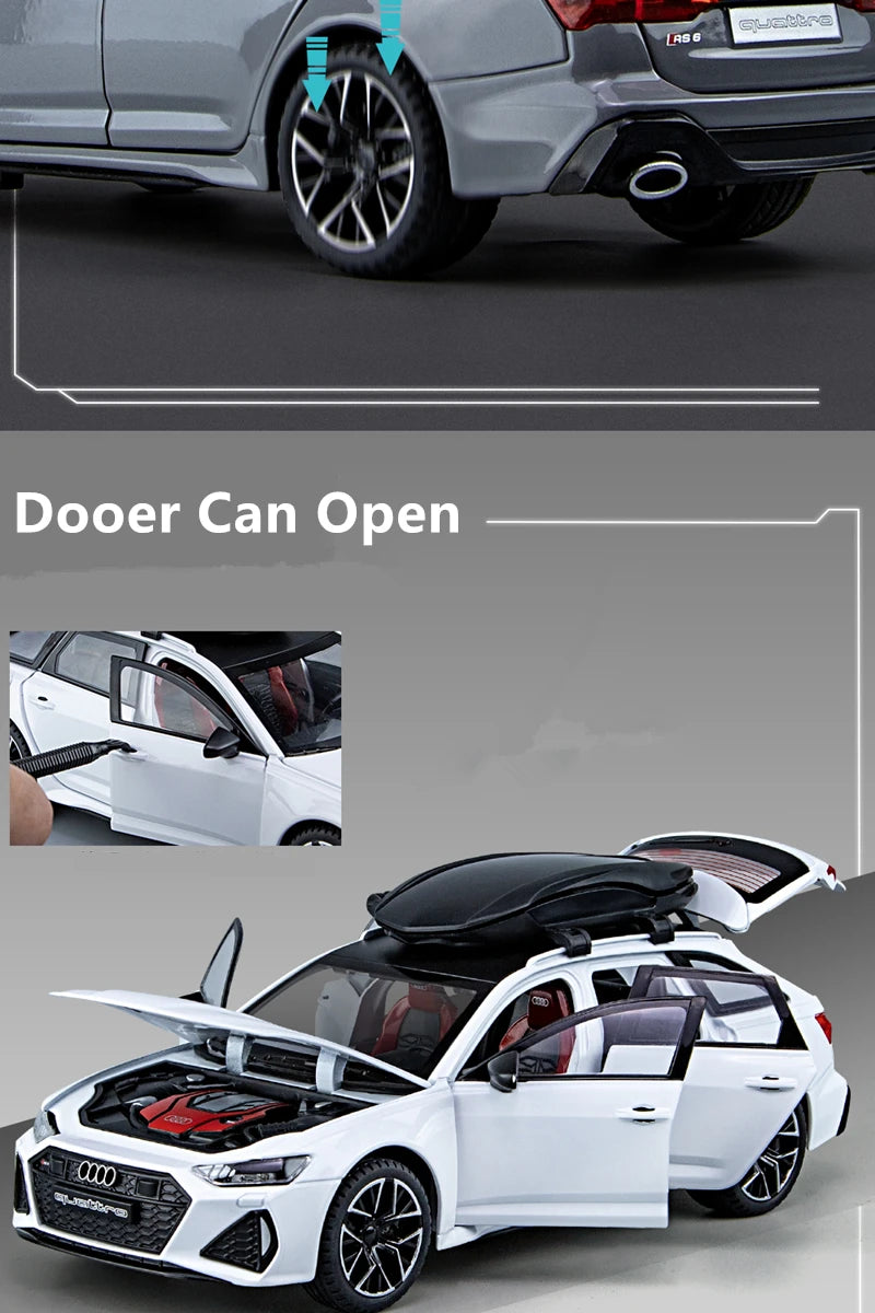 1/24 Audi RS6 Avant Station Wagon Alloy Car Model Diecast Metal Toy Vehicles Car Model Simulation Sound and Light Kids Toys Gift