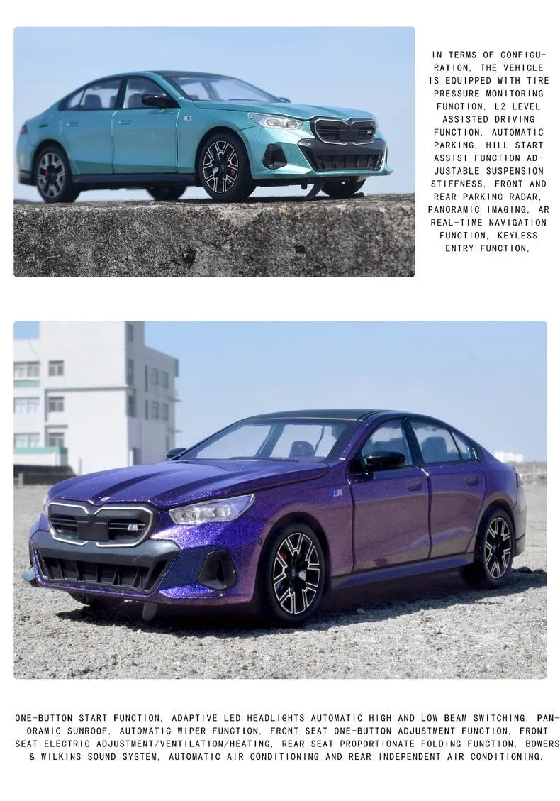 1:24 BMW i5 M60 Coupe Alloy Car Model Diecasts Metal Limousine Pure Electric Vehicles Car Model Simulation Sound Light Kids Gift