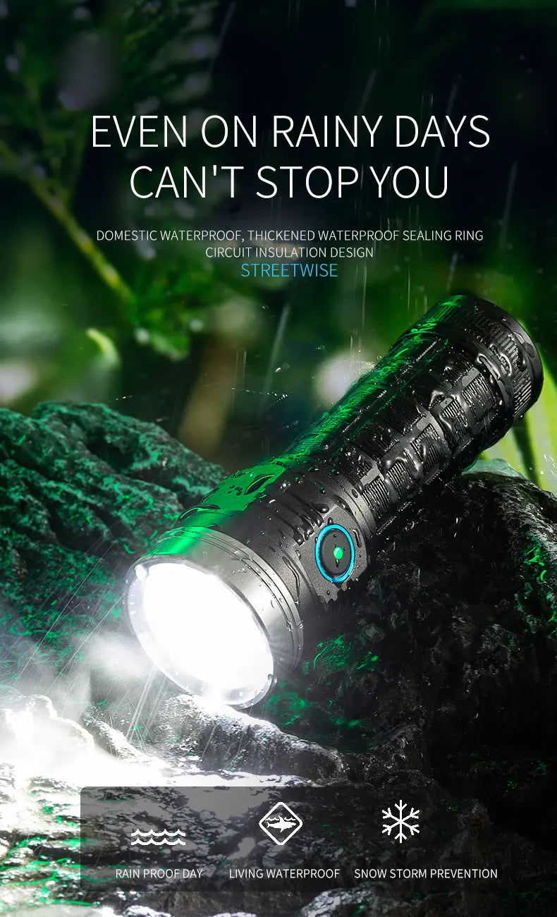 8LED Flashlight Outdoor Super Bright Emergency Torch 5 Lighting Modes Rechargeable Hiking Camping Tactical Flashlight 4000 Lumen