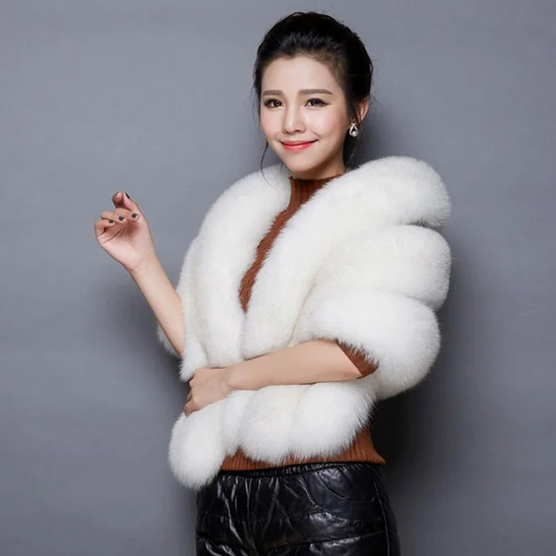 High Quality Women Bolero Bridal Shawl Faux Fur Wrap Wedding Cape Stole Shrug Bridal Winter Ivory Cloak Cover Up with Hook