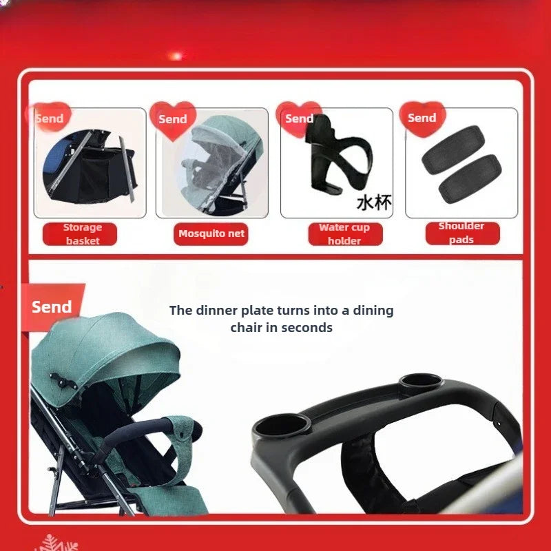 2025 New Baby Stroller Can Sit and Lie Down, Lightweight, Two-way, One-button Folding, Shock-absorbing 0 To 3 Years Old Stroller