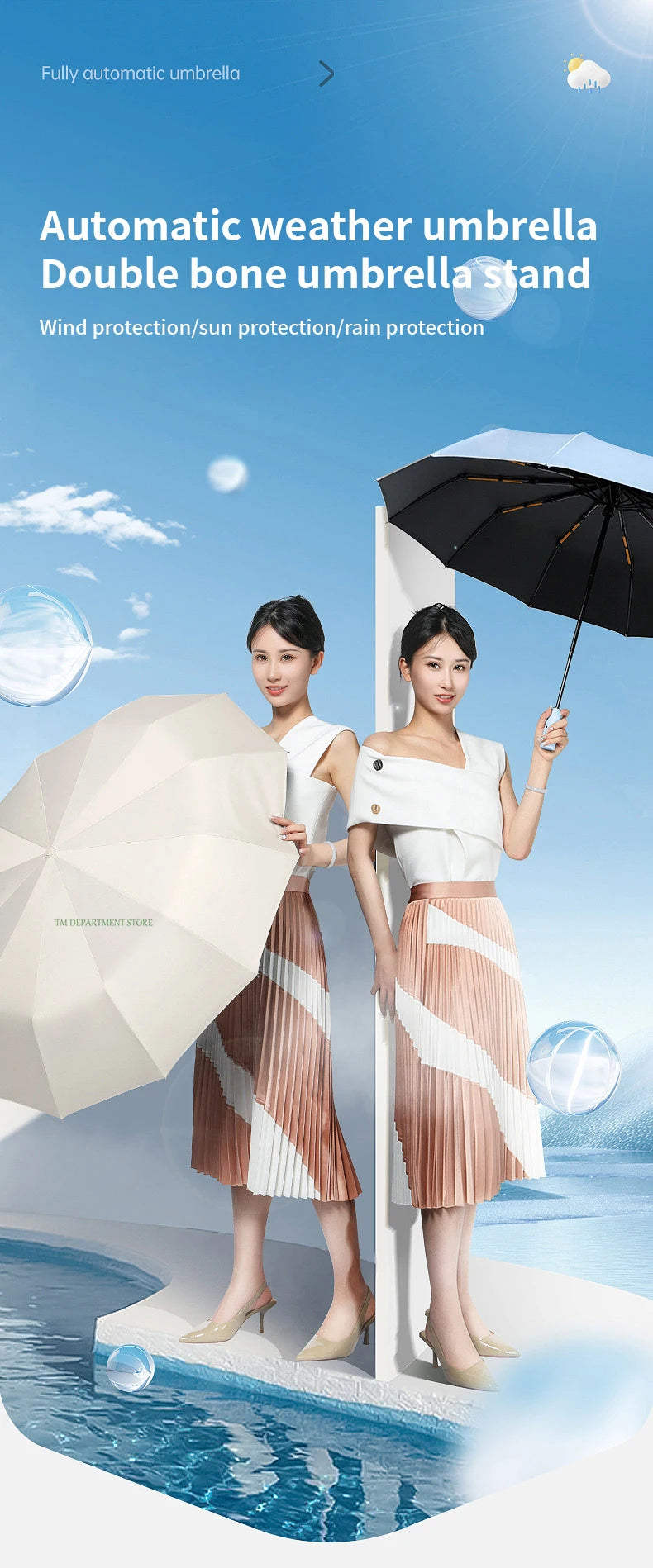 24 Bone Windproof anti-UV Fully Automatic Large Umbrella 3 Folding Ribs Double Umbrella Travel Rain Men Women Umbrellas UPF Gift