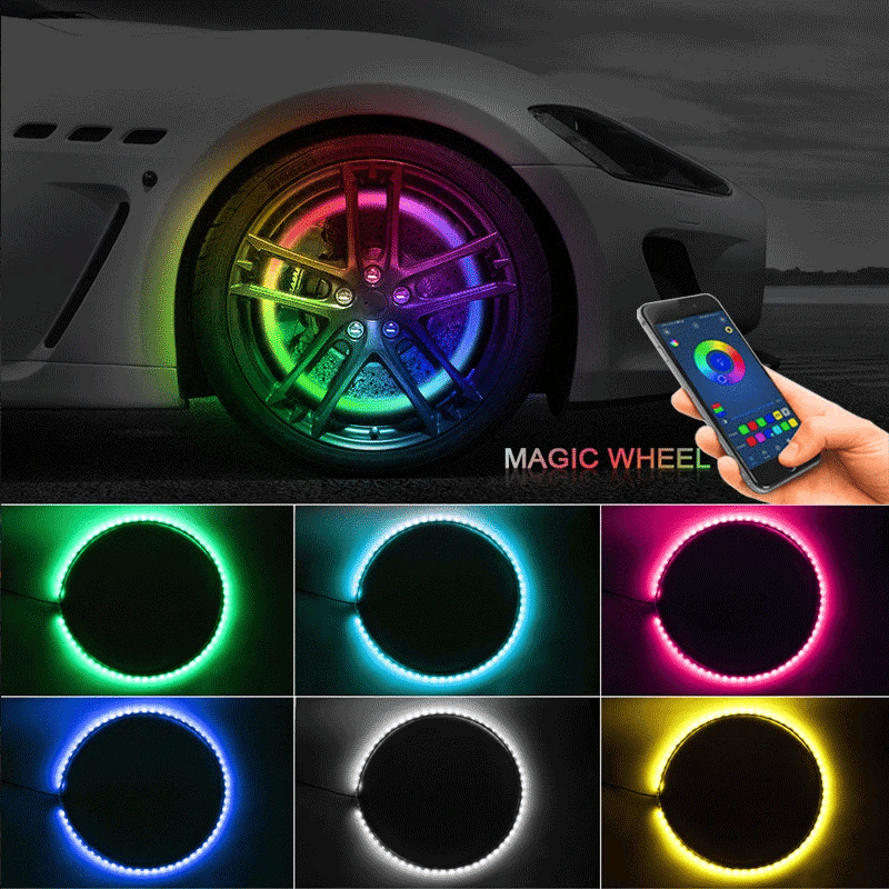 4 Pcs RGB Car Wheel Light For 15.5 inch 17 inch 19 inch APP/Remote Car Hub Light 12V LED With Brake Steering Phantom Neon Lamp