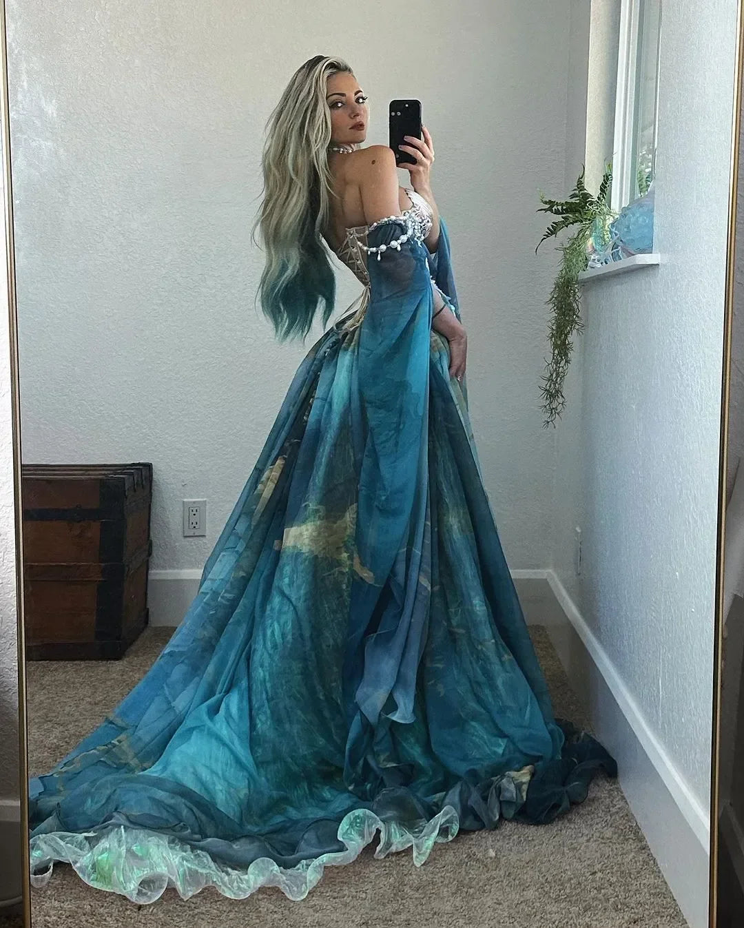 New Design Mermaid Evening Dresses Ocean Shell Starfish Pearl Decoration Strapless Side Split Party Prom Dress