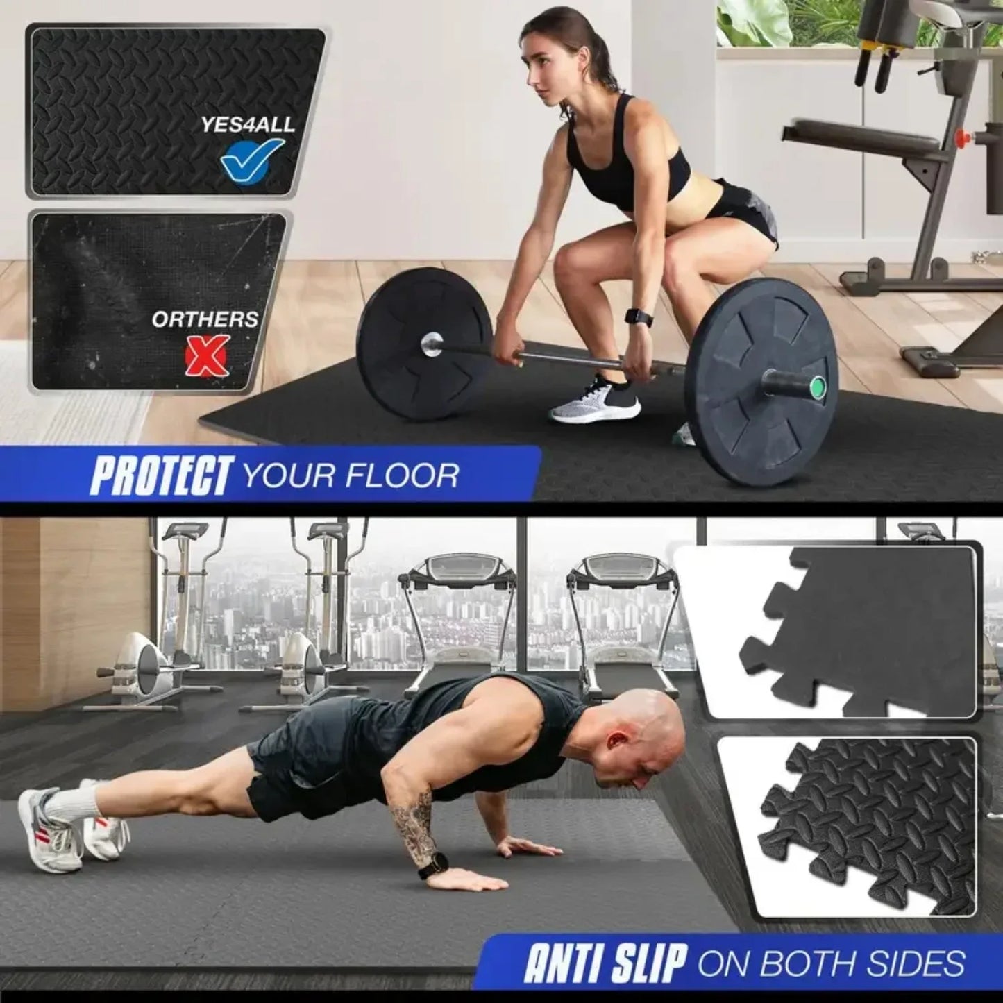 8-Piece Interlocking Gym Mat 2.5cm Thick Non-slip Shock-absorbing Washable Yoga Mat Suitable for Gyms Living Rooms Garages Etc
