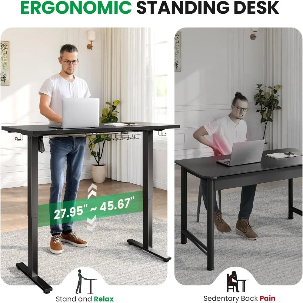 Electric Standing Desk Adjustable - 63 x24 Inch Sit Stand up Desk with Cable Management - 3Memory Preset Adjustable Height Table