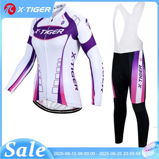 X-Tiger Women Winter Thermal Fleece Cycling Jersey Set Mountain Bike Uniform Long Sleeve Cycling Bicycle Clothing For Woman