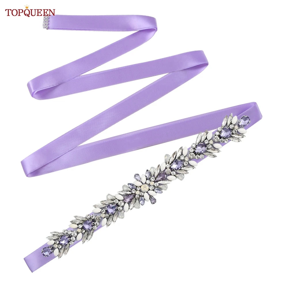 TOPQUEEN Bridal Dress Belt Wedding Accessories Women Evening Party Gown Girdles Lavender Rhinestone Opal Applique Sash S476-DZ
