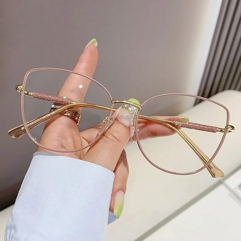 New Fashion Brand Design Cat Eye Photochromism Prescription Reading Glasses Women Anti Blue Light Frame Clear Hyperopia Eyewear