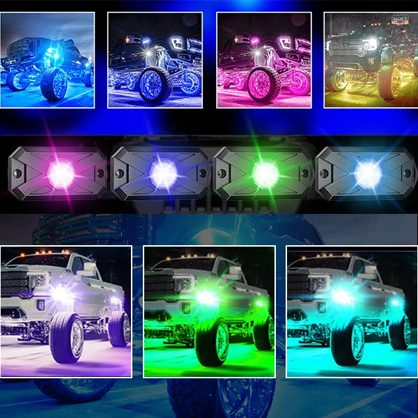 RGB LED Trail Rig Light Rock Lights 4/6/8 Pods Underglow App Remote Control Music Mode for Pickup ATV RZR UTV Chassis Lighting