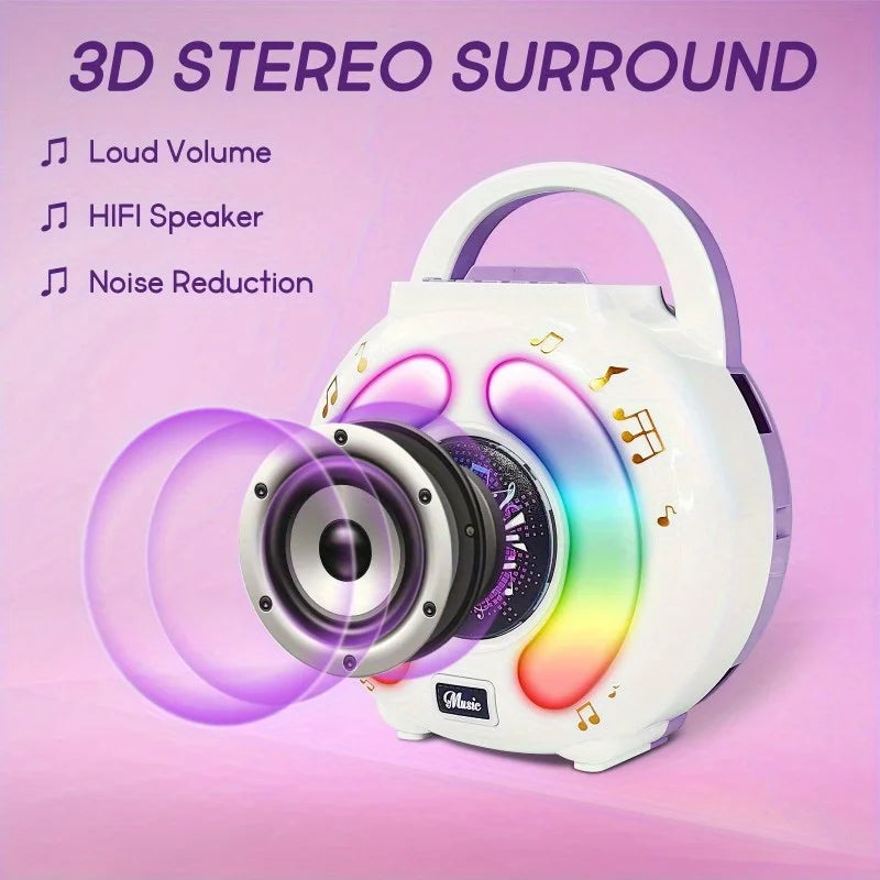 Karaoke Machine with 2 Microphones Kid Portable Karaoke Music Toy with Light Recording Voice Change Function for Girls Boys Gift