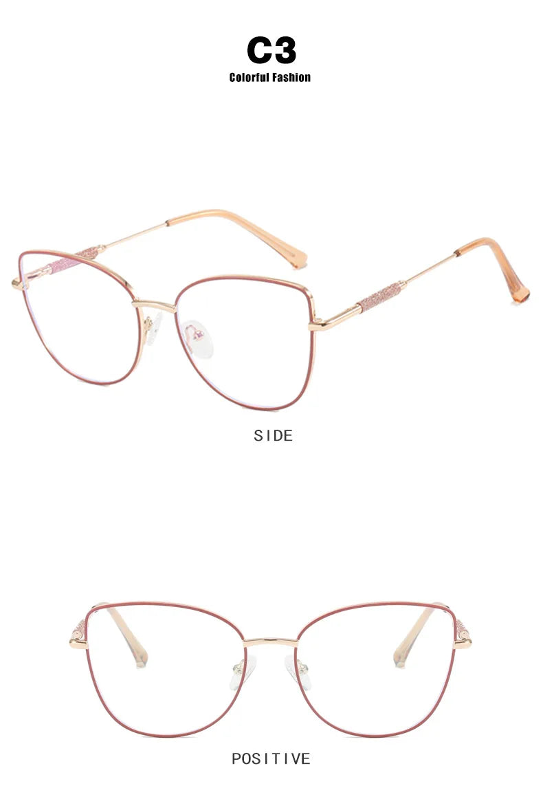 New Fashion Brand Design Cat Eye Photochromism Prescription Reading Glasses Women Anti Blue Light Frame Clear Hyperopia Eyewear