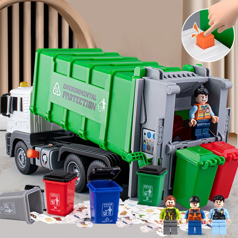 New Children Toys City Garbage Truck Model Diecast Plastics Garbage Sorting Sanitation Vehicle Car Sound Light Kids Xmas Gifts