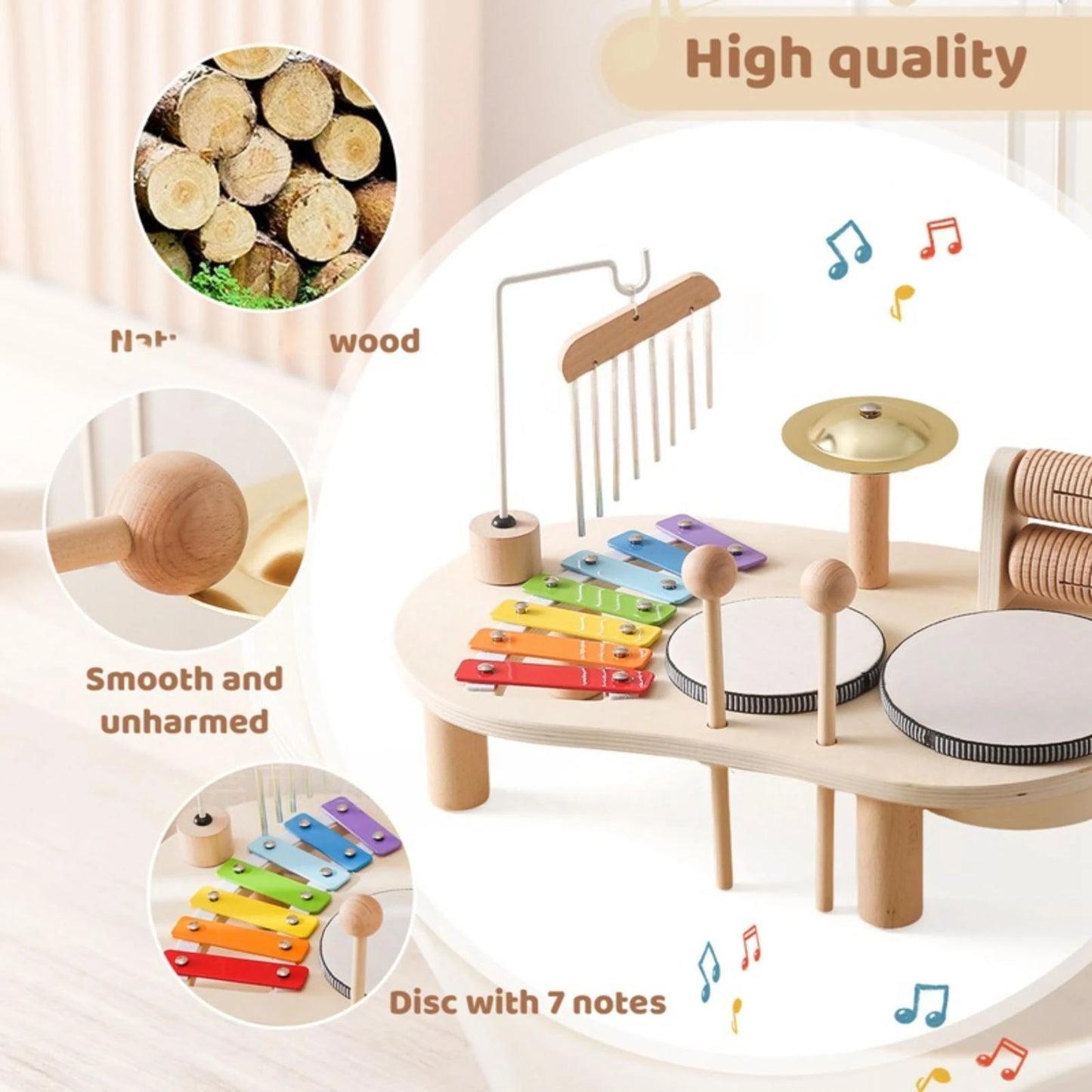 2026 New, Baby Rattle Toy 0-12 Months Musical Instrument Wooden  Toys Cartoon Animal Xylophone Baby Educational Toy Kid‘s Gift