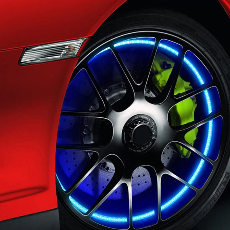 4 Pcs RGB Car Wheel Light For 15.5 inch 17 inch 19 inch APP/Remote Car Hub Light 12V LED With Brake Steering Phantom Neon Lamp