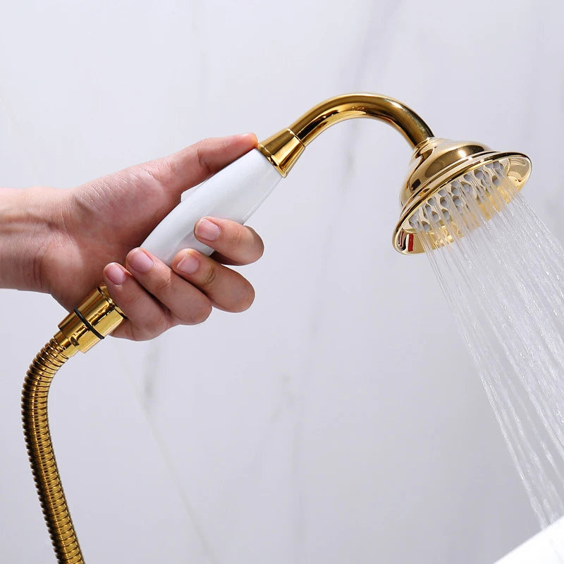 ELLEN Bath Floor Stand Faucets Gold Luxury Swan Bathtub Faucet  Free Standing Bath Faucet Hot Cold with Hand Shower ELB727