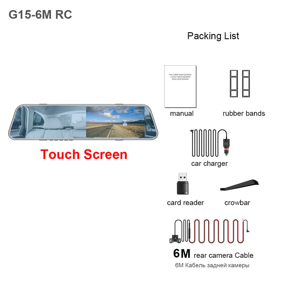 HGDO 5" Dash Cam Mirror Recorder 3 in 1 1080P Avto Dvr Touch Screen Rear View Camera with Parking Sensor Car Cam Video Box