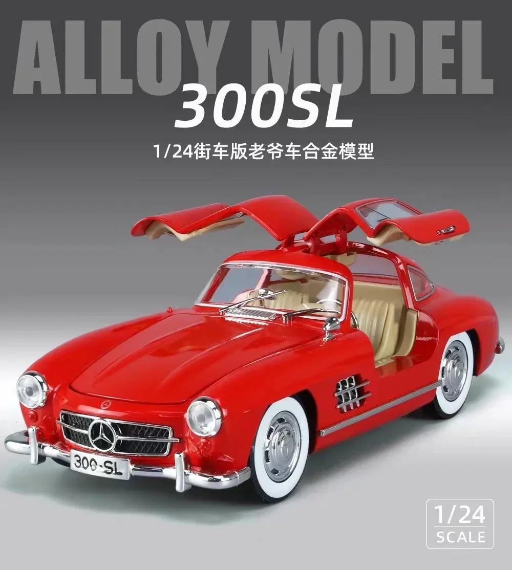 1:24 300SL Alloy Classic Vintage car Model Car Model Diecast Metal Pull Back Sound Light Car For Children Gift