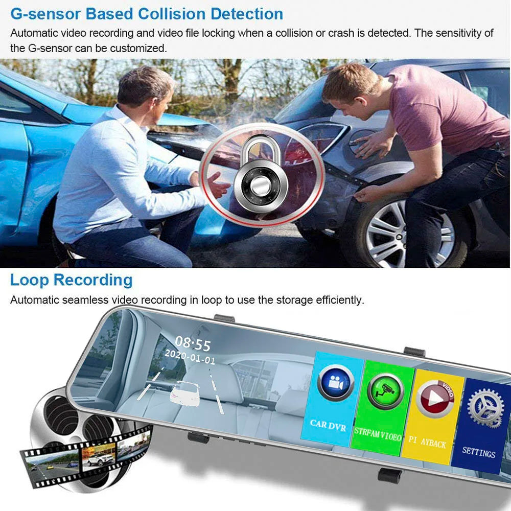 HGDO 5" Dash Cam Mirror Recorder 3 in 1 1080P Avto Dvr Touch Screen Rear View Camera with Parking Sensor Car Cam Video Box