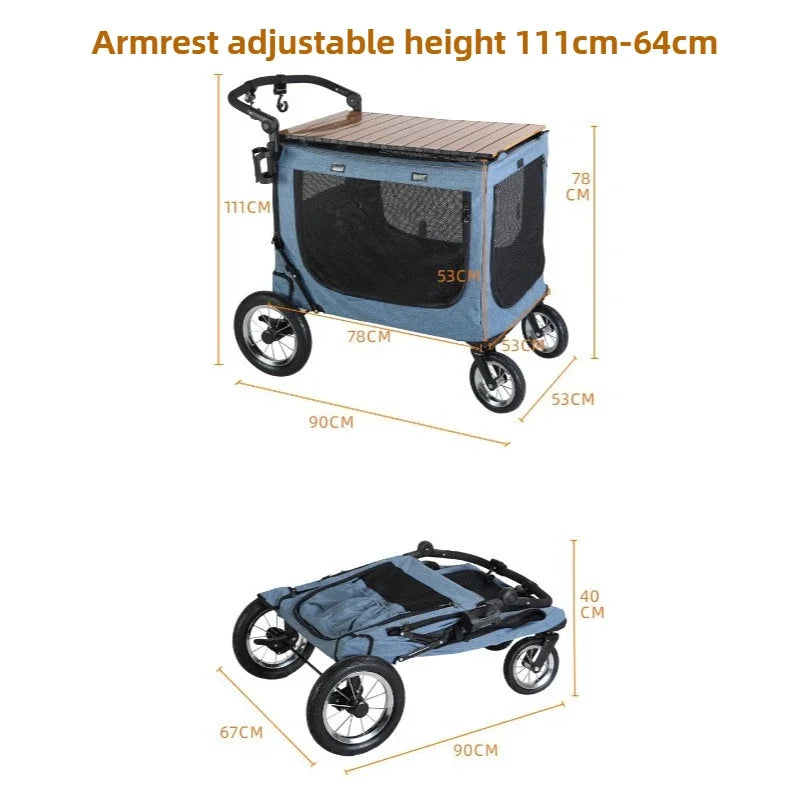 Large Dog Stroller Foldable Travel Portable Cat and Dogs  Strollers Strong and Durable Carriers Breathable Pet Products