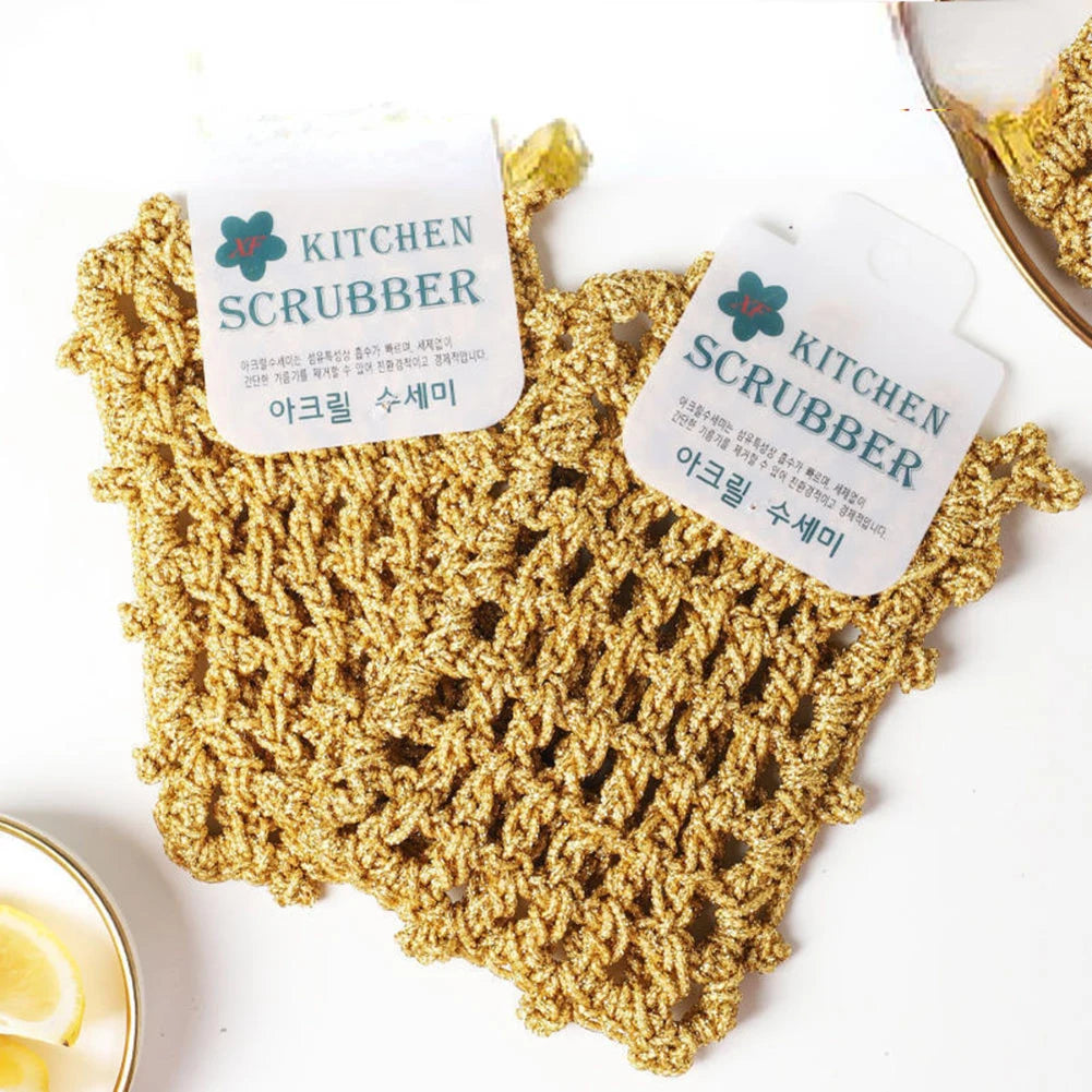 Gold Thread Dishwashing Cloth Spong Scouring Pad Household Dishes Cleaning Cloths Absorbent Scouring Dishcloth Cleaning Tool