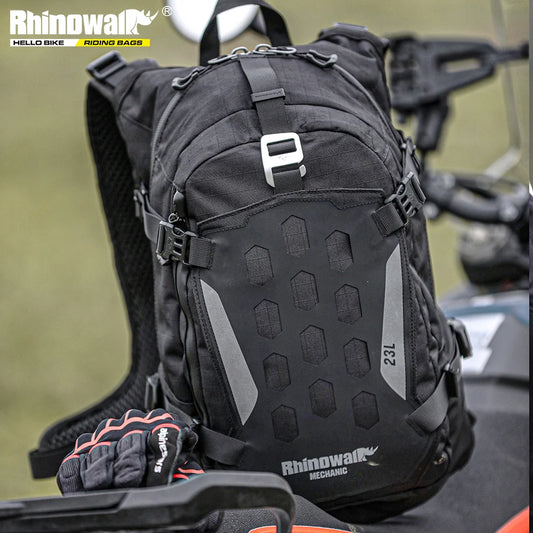 Rhinowalk Motorcycle Tough Backpack 23L Cycling Waterproof Backpack With Raincover Magnetic Buckle Support 14 Inch Laptop