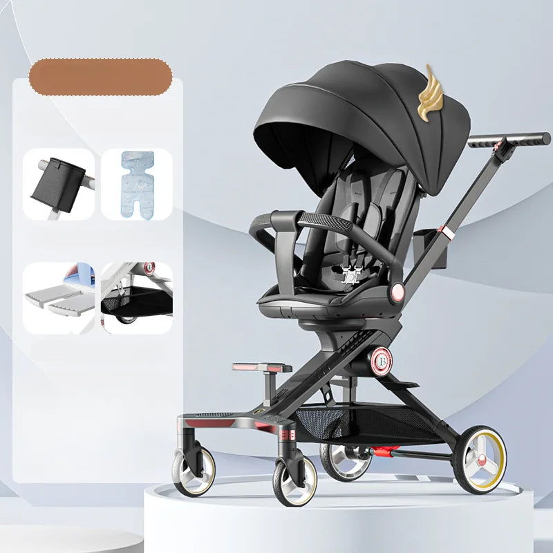 Baby stroller 0 to 3 years High view Shock absorption four wheels stroller folding Can sit or lie down lightweight baby stroller