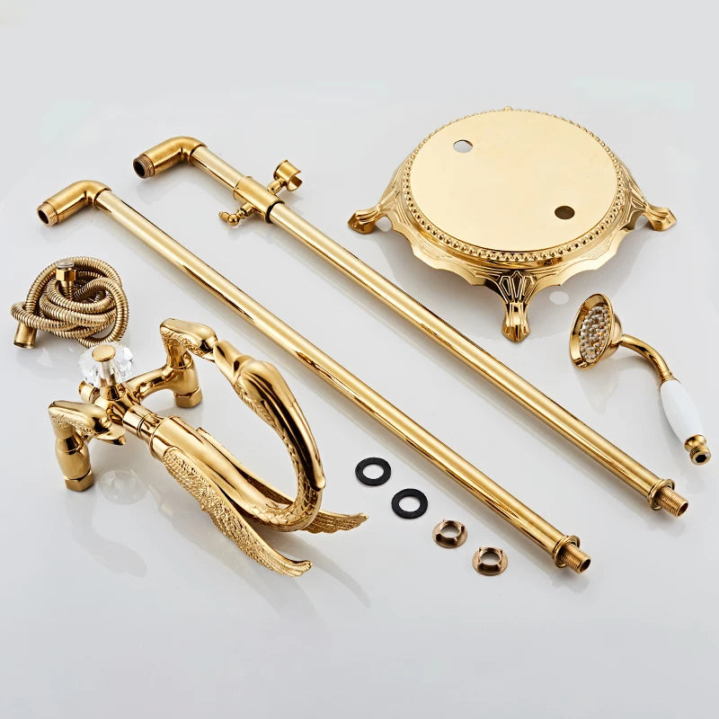 ELLEN Bath Floor Stand Faucets Gold Luxury Swan Bathtub Faucet  Free Standing Bath Faucet Hot Cold with Hand Shower ELB727