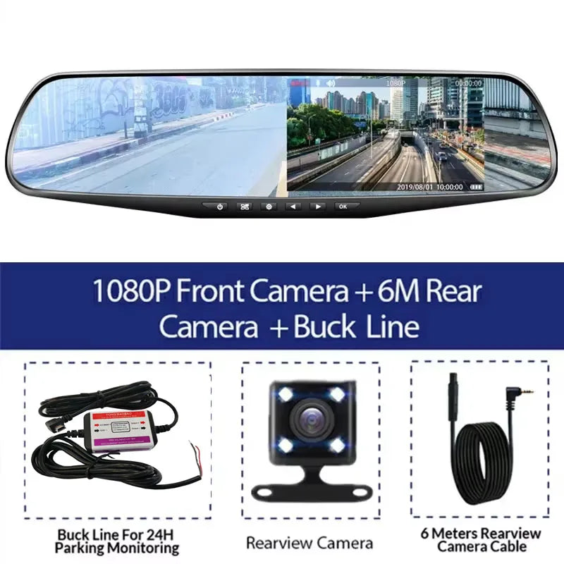 1080P IPS 4.3Inch Driving Recorder Car DVR Rearview Mirror Dual Lens Car Recorder Front and Rear Camera Registrar Black Box New