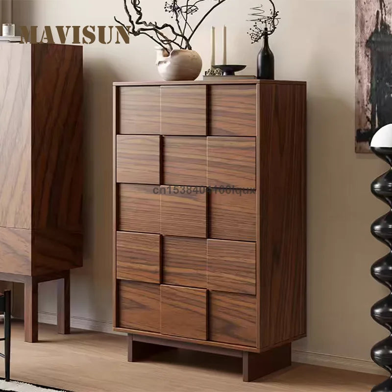 Mid Century Solid Wood Sideboard 80CM Wooden Living Room Furniture Large Storage Space Cabinet Apartment Wooden Chest Of Drawers