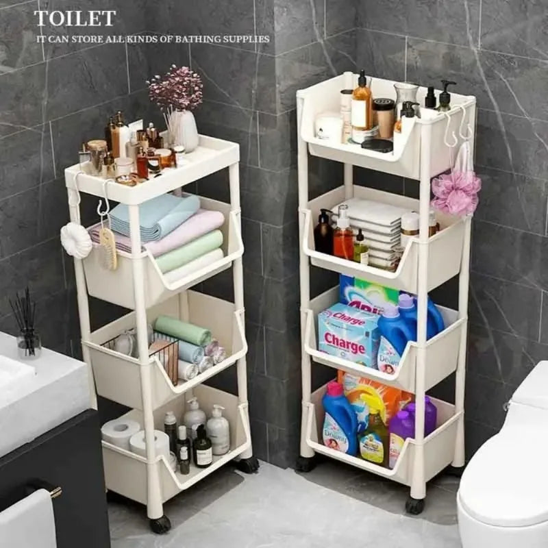Trolley Storage Rack Multi-Layer Cart Movable Bookshelf Book Organize Rack with Wheels Portable Kitchen Bathroom Storage Cart
